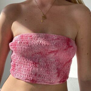 Shirred Ark & Co / En Creme Pink Tye-Dye Tube Top